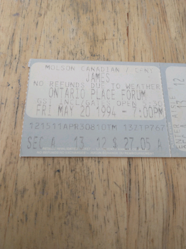 James 1994 Toronto concert ticket (remember the song 'Laid?') in Arts & Collectibles in City of Toronto - Image 2