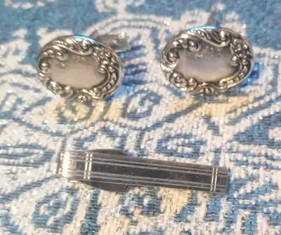 Oval Fancy Cufflinks,Silver toneTie Bar clip, View more