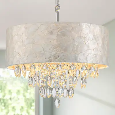 18" 4 Light Dimmable Capiz Shell K9 Crystal Chandelier, View more