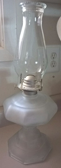 Vintage Frosted Glass Footed  Oil Lamp