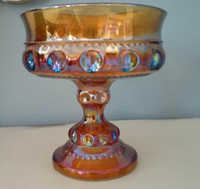 Vintage Fenton Amber Carnival Glass King's Crown Pedestal Dish