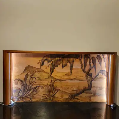Antique painted wood panel w/indirect lighting, View more