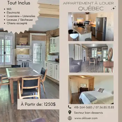 APPARTEMENTS MEUBLÉS – COURT, MOYEN ET LONG SÉJOUR Studios, 1 ½ à 7 ½ pièces – 750 $ à 2 450 $/mois...