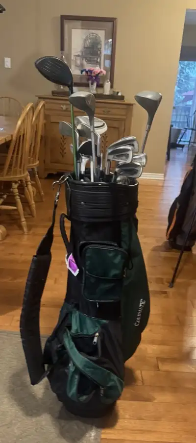 Full set of left handed clubs and bag, View more
