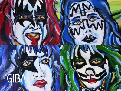 Kiss Original Artwork 48 x 48 - Peinture à l'huile par Giba, View more