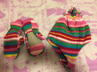 Brand new multicoloured fleece hat and mitt set - ages 3/4