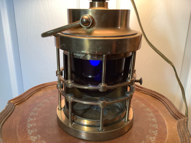 Ant/Vt Heavy Marine Brass Blue Grass Lantern Electrified to Lamp in Indoor Lighting & Fans in Belleville - Image 2