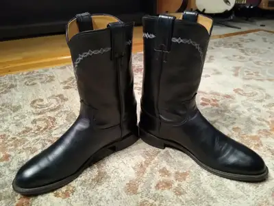 JUSTIN BLACK LEATHER COWBOY BOOTS MEN'S 7.5, View more