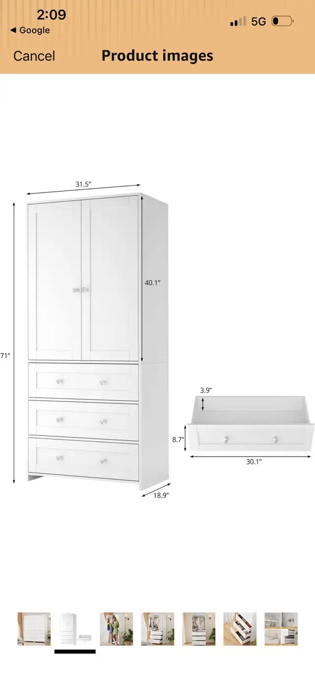 New White Wardrobe with 3 Drawers in Dressers & Wardrobes in Mississauga / Peel Region - Image 6