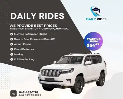 Toronto to Montreal Daily Rides Rideshare, View more