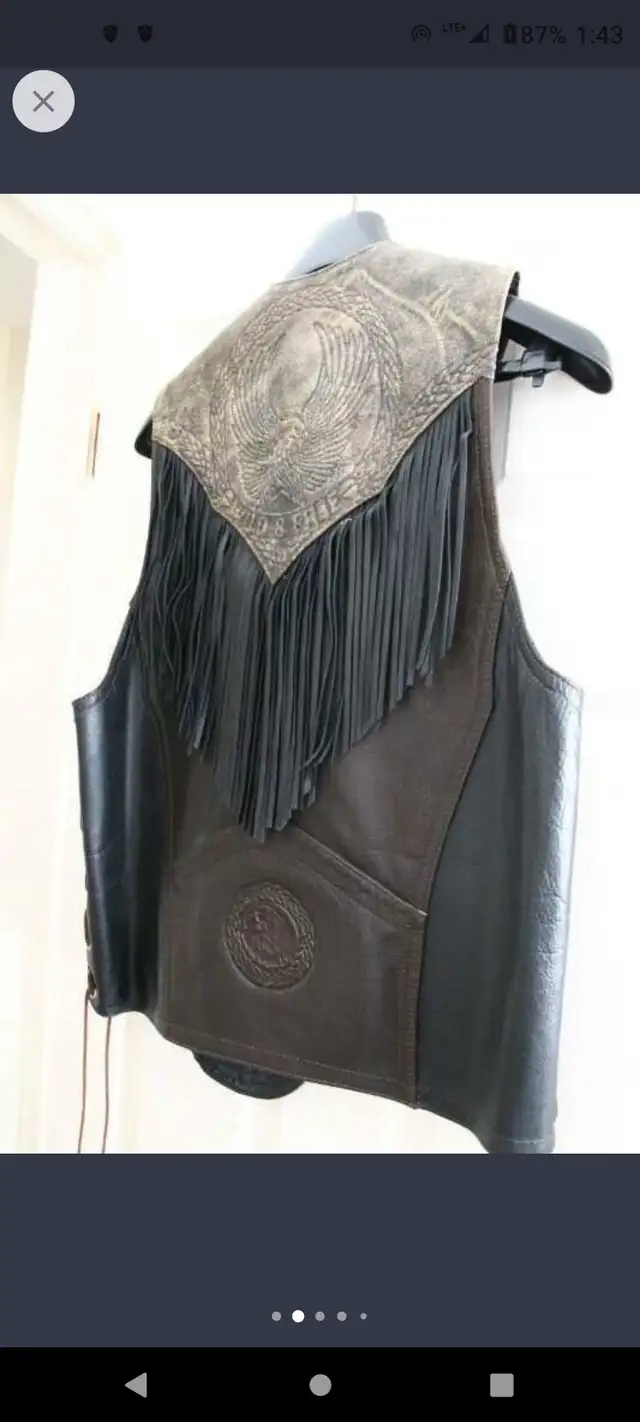 Custom Leather Motorcycle Vest L-XL Fringe NEW! in Motorcycle Parts & Accessories in Hamilton - Image 6