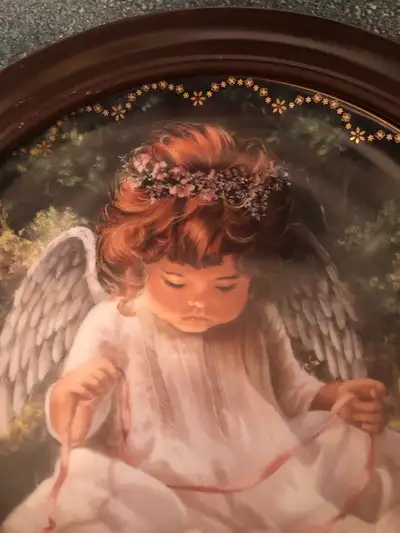 Angel plate with wooden holder, View more