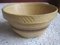 Vintage Yellow Glazed Stripe Stoneware Mixing Bowl