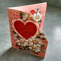 Daisies Red Heart Stand Up Vintage Sparkled Valentine Card