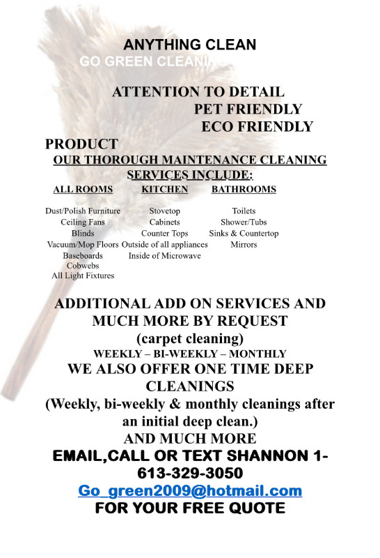 GO GREEN CLEANING in Cleaners & Cleaning in Napanee