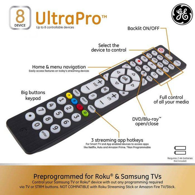 GE Backlit Universal Remote Controls in General Electronics in Mississauga / Peel Region - Image 2