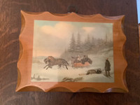 Beautiful Vintage Hunting Print Superimposed on a Wooden Plaque