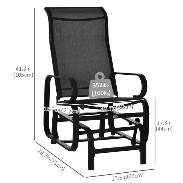 Patio Glider with Breathable Mesh Fabric, Black Color  in Patio & Garden Furniture in Markham / York Region - Image 3