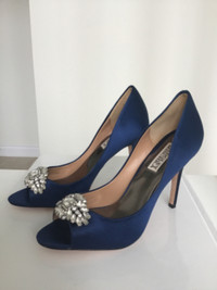 BADGLEY MISCHKA royal blue satin high heel shoes
