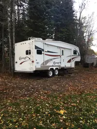 Fifth wheel trailer on beautiful lake front seasonal site