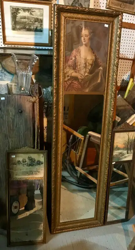 3 ALL ORIGINAL ANTIQUE WALL / DRESSER MIRRORS - DECORATED TOPS in Arts & Collectibles in Mississauga / Peel Region - Image 2