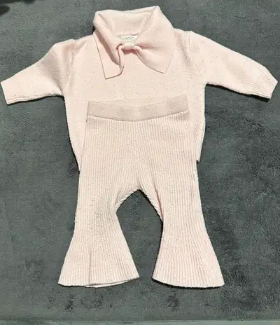 Baby Girl 3-6 Month Pink Knit Sweater and Flare Pants Set, View more