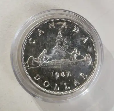 Uncirculated 1947 Canada Silver $1 Dollar ML Variety Coin MS 65+, View more