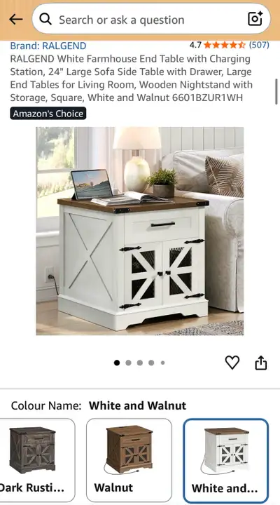 RALGEND 24” White Farmhouse End Table with Charging Station, View more