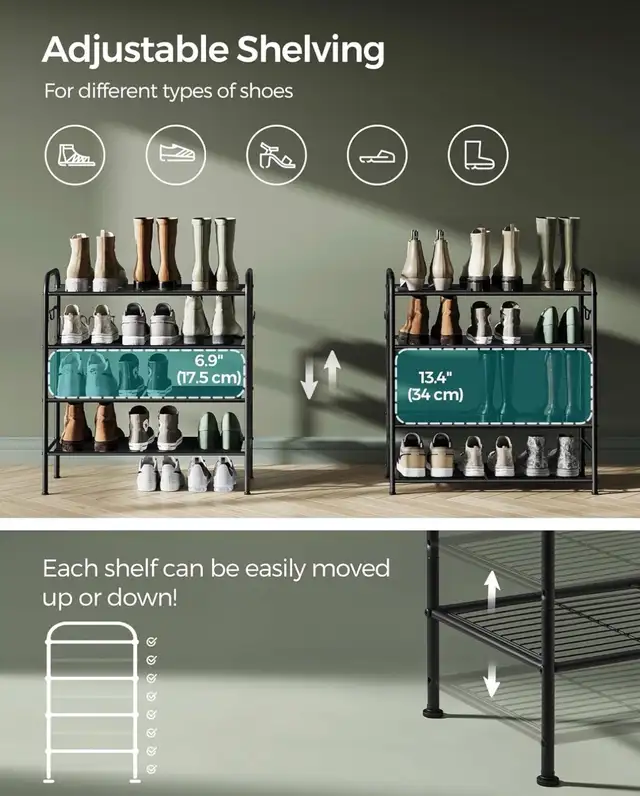 Adjustable Shoe Rack Organizer with Hooks – Steel Frame in Storage & Organization in Oshawa / Durham Region - Image 5