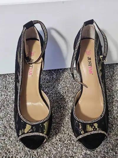 Gold and black heels, View more