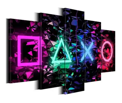 Gamer Neon Symbol Canvas Wall Art – 5 Piece Set, Large , View more