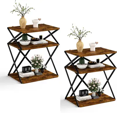 Rustic 3-Tier End Table Set of 2 for Small Spaces, View more