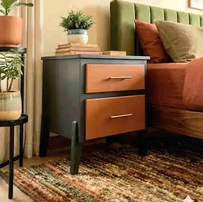 Modern black Nightstand - Black, brown, and gold, View more