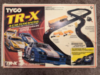 VINTAGE TYCO HO TR-X 4 CAR TEAM RACING SLOT CAR SET FIREBIRD CAM