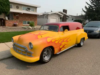 1949 Chev panel van. Custom fiberglass. 350 sbc. Turbo 350. Mustang 11 front end. 10 bolt rear axle....