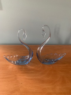 2 - Vintage Whitefriars Sapphire Blue Glass Swan Figurines, View more