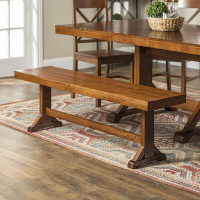 Walker Edison Antique Wood Dining Bench, Brown