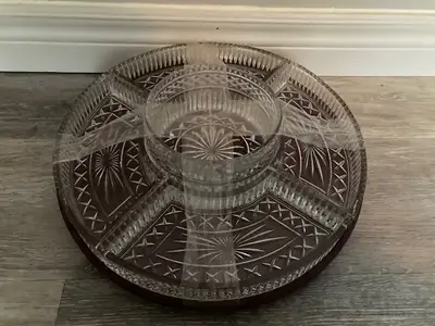 For Sale: Fifth Avenue Crystal Ltd. Estate Lazy Susan w/Mahogany, View more