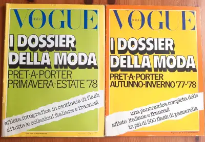 Two Issues of Vogue Italia's pret-a-porter collections for Milan and Paris for fall-winter 1977-78 a...