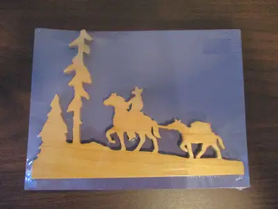 For Sale : Scroll saw Woodworking - hand made craft of a cowboy - horse team. Excellent to display a...