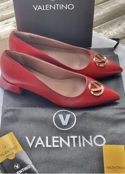 Valentino By Mario Valentino PERLA Logo Red Leather Heel Pumps 9, View more
