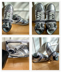 ⭐️BRAND NEW STUNNING LEATHER Silver Sneakers from France 