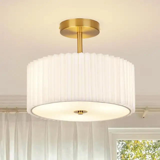 Modern 12.5" Semi Flush Ceiling Light, Gold Fixture with Pleated in Indoor Lighting & Fans in Oshawa / Durham Region - Image 2
