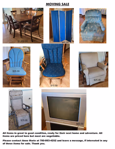 Many items for sale in Lamont, AB. Getting ready to downsize before a move. First come, first served...