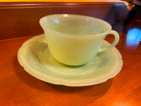 Vintage Jadeite Alice Pattern Tea Cup & Saucer Fire-King