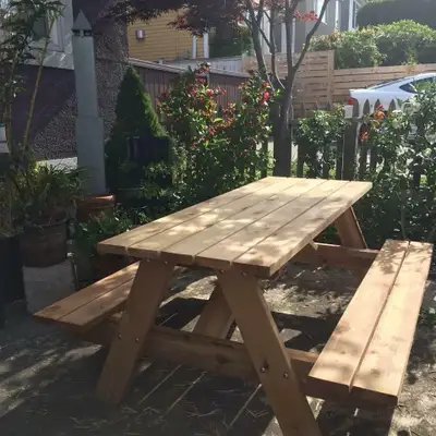 Cedar tables made from 2x6, strong, durable and beautiful! 6’ $525 8’ $725 10’$ 975 Staining availab...