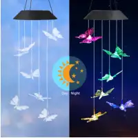 Butterfly Wind Chime with Built-in Solar Power LED Light