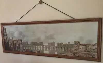4' long vintage framed print - medieval London Bridge, View more