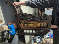 Antique German Wooden Sled With Painted Scenes