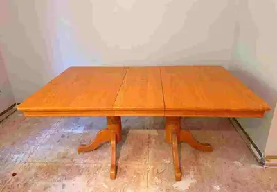 Solid oak dining table and 8 chairs, View more